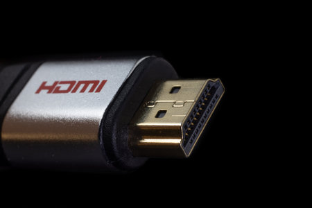 HDMI plug macro shot isolated on blackの写真素材