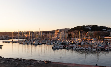 Beautiful panoramic of Arenys de Mar port in El Maresme coast, Barcelona.の写真素材