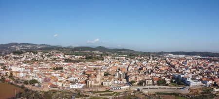 Aerial panoramic view of Caldes de Montbui and its church Santa Maria. Medieval roman village in Catalonia, Spainの写真素材