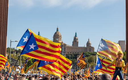 Barcelona, Catalonia / Spain - September 11, 2019: Independentist manifestation at La Diada, Catalonia's National Day.のeditorial素材