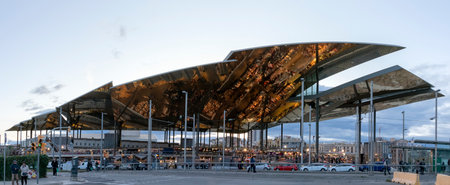 Barcelona, Spain - Nov 15, 2019: Panoramic view of Mercat dels Encants (or Mercado de Glories) street market.のeditorial素材