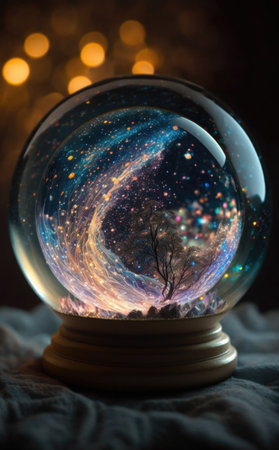 Abstract galaxy inside a crystal ball. Generative AI.の素材