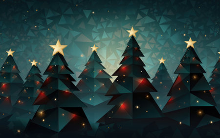 Christmas tree forest background made with triangular and geometrical shapesの素材