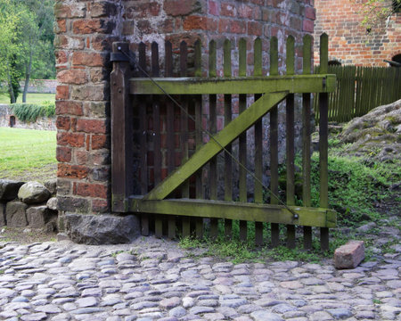 Old gate overgrown with mossの写真素材