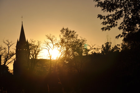 Sunrise on a churchの写真素材
