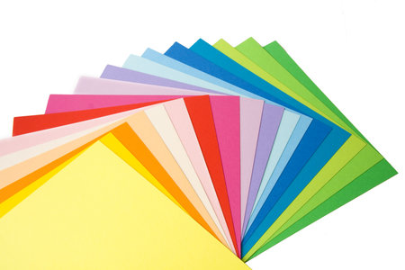 cards of various colors on white background の写真素材