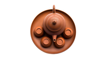Chinese teapot and teacups on whitebackgroundの写真素材