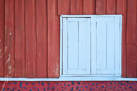 Thai traditional style of wooden windows of Thai houseの写真素材