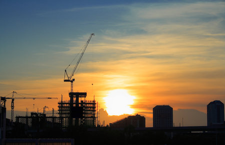 Beautiful landscape view of construction site in the eveningの写真素材