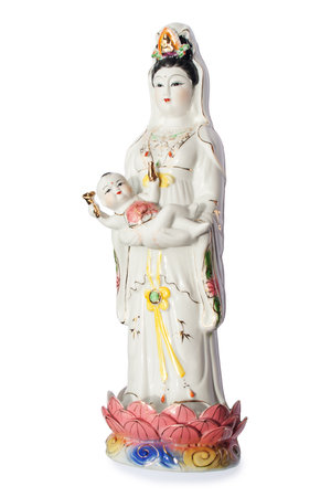 The Guan Yin Buddha Statue postures of giving alms childのeditorial素材