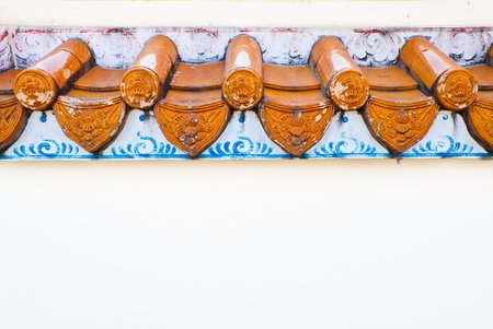 Eaves on a white wall of Chinese temple