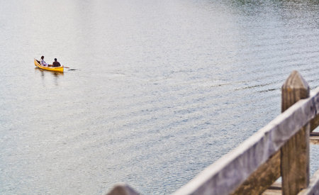 Playing canoe in the riverの写真素材