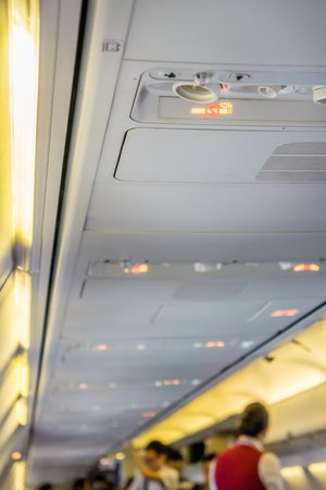 No smoking sign on the airplaneの写真素材