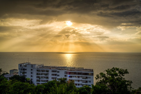 Sunset scene view at hotel resortの写真素材