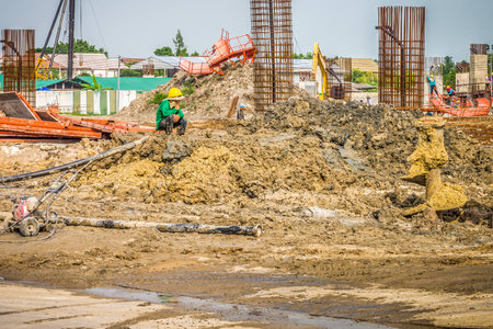 Workers at the construction siteの写真素材