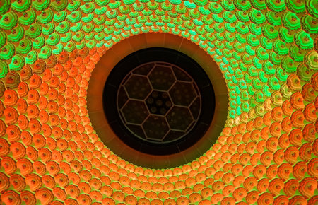 Colorful abstract interior design of the roof with the faith in Buddhism