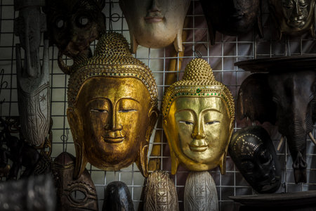 The vintage handicrafts of Buddha head statueの写真素材