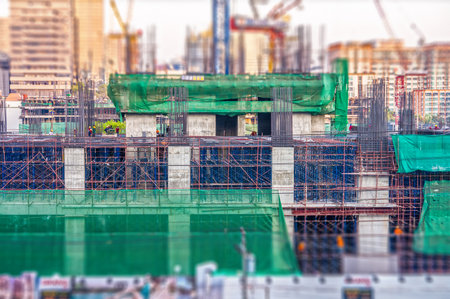 Building construction site and workersのeditorial素材