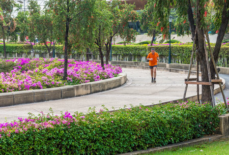 Public park for jogging in Bangkok, Thailandの写真素材