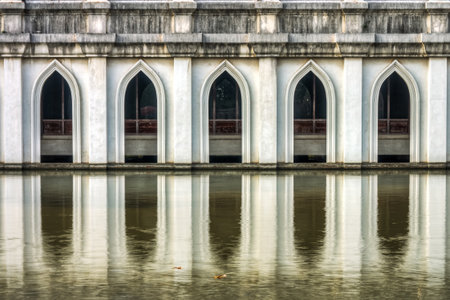 Closeup shot of the pavilion designed in ancient Thai architectureの写真素材