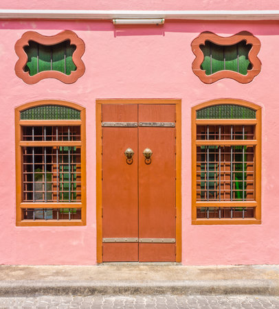Sino-Portuguese Architecture of many the buildings in Phuket town. These old buildings have been constructed more than hundred years and this architectural style is European mixed with Chinese modern.のeditorial素材