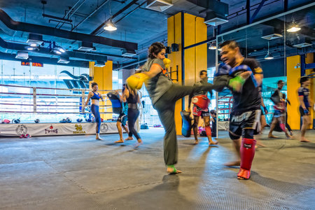 BANGKOK, THAILAND - MARCH 24, 2015: Thai boxing is a famous boxing and there are many Thai boxing training camp in Thailand.のeditorial素材