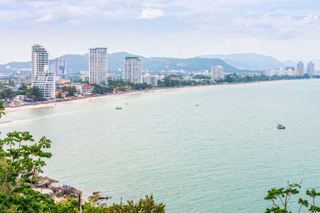 Top cityscape and seascape view of Hua Hin bay in Prachuap Khiri Khan Province Southern Thailandの写真素材
