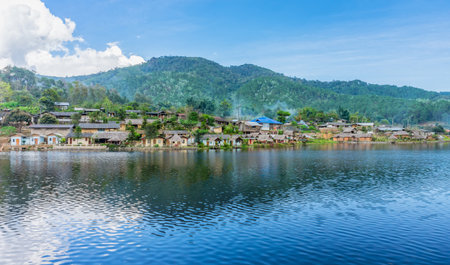 Landscape panorama view of landmark of Rak Thai village in Mae Hong Son province Northern Thailand. Local people are Chinese Yunnan.の写真素材