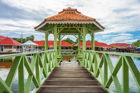 Island wooden pavilion with bridge. It is at Hua Hin market, Prachuap Khiri Khan, Thailand.の写真素材