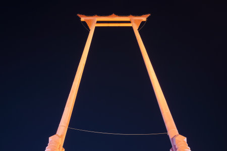 Giant Swing at night. It is a religious structure and landmark in Phra Nakhon, Bangkok, Thailand, Asia.のeditorial素材