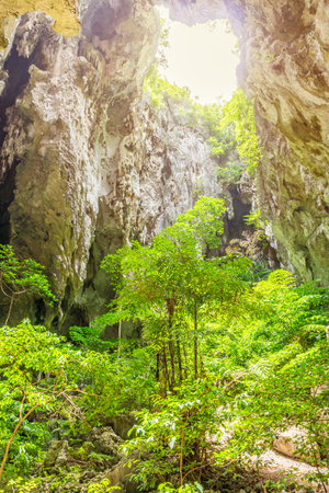 Environment of Phraya Nakhon cave in hollow place with hole on mountaintop. The tourist attraction at Khao Sam Roi Yot National Park in Prachuap Khiri Khan, Thailand.の写真素材