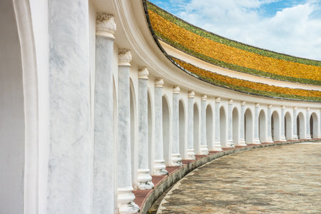 Buddhist religion architecture of Wat Phra Pathommachedi Ratcha Wora Maha Wihan. This temple is in Nakhon Pathom, Thailand, Southeast Asia.の写真素材