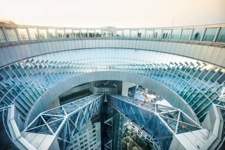 OSAKA, JAPAN - MAR 29, 2018: Floating Garden Observatory of Umeda Sky Building. It is a famous landmark in Kita district area.のeditorial素材