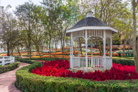 Garden shelter in a park. This arbour for relaxation.の写真素材