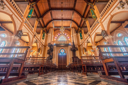 CHANTHABURI, THAILAND - FEB 7, 2019: Internal rear view of Cathedral of the Immaculate Conception. It is the one of the largest Catholic churches in Thailand.のeditorial素材