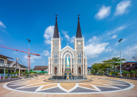 CHANTHABURI, THAILAND - FEB 7, 2019: Front view of Cathedral of the Immaculate Conception. It is the one of the largest Catholic churches in Thailand.のeditorial素材