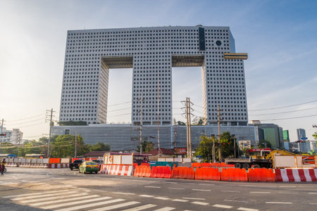 BANGKOK, THAILAND - FEB 24, 2017: The Elephant or Chang Building at Paholyothin and Ratchadaphisek Road. It consists of offices, residence and shopping plaza.のeditorial素材