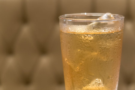 Glass of ice tea. It is an aromatic beverage.の写真素材