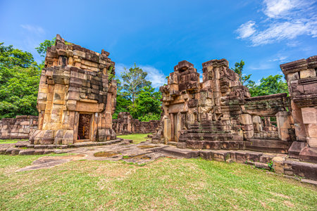 Principal and small Tower of Prasat Ta Muean Thom. It is an Ancient Khmer temple in Surin province, Thailand, Southeast Asia.の写真素材