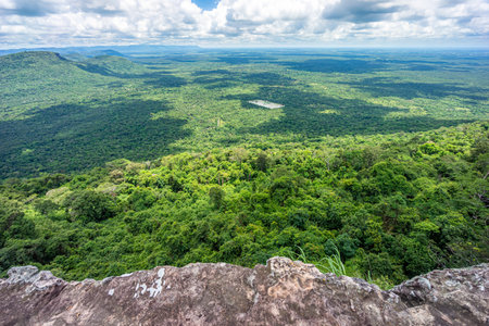 Landscape of Kingdom of Cambodia. View from top of Pha Mo I Daeng cliff in Khao Phra Wihan National Park, Kantharalak, Si Sa Ket, Thailand.の写真素材