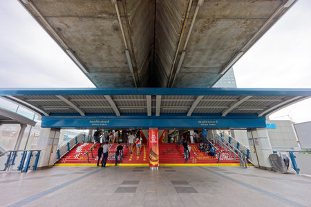 BANGKOK - OCTOBER 2, 2024: National Stadium BTS Skytrain Station located on the Silom Line in Pathum Wan District. It is owned by the BMA and operated by the BTSC.のeditorial素材