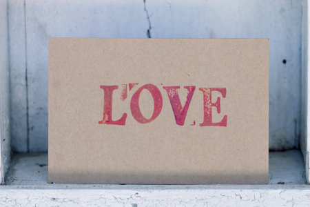 Handmade love card  on White vintage shelfの写真素材