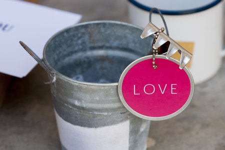 Love pink label with zinc bucketの写真素材