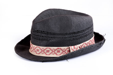 Black panama straw hat isolated on whiteの写真素材
