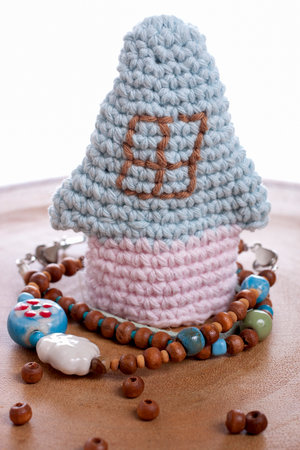 Crafts making colorful beaded bracelet の写真素材