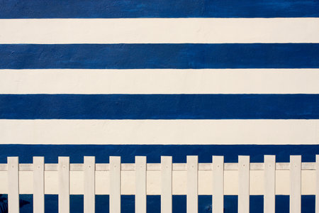 Wall and palisade of blue and white nautical themeの写真素材