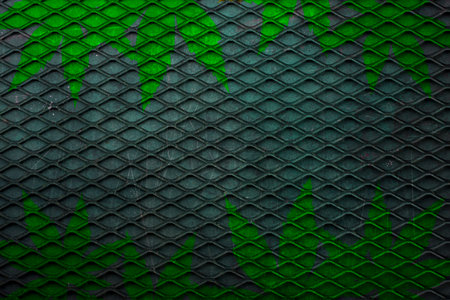 Element of marijuana background on black grid steel 
