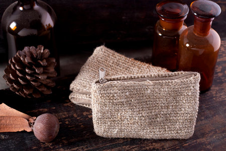 Small bag made from of natural fibers and dyes  の写真素材