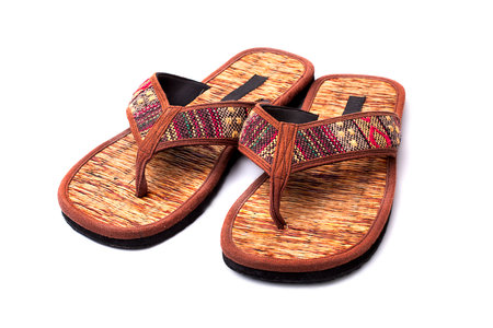 Beach sandals form natural fiber isolated on white background