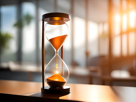 Hourglass in office. Time management concept.の素材